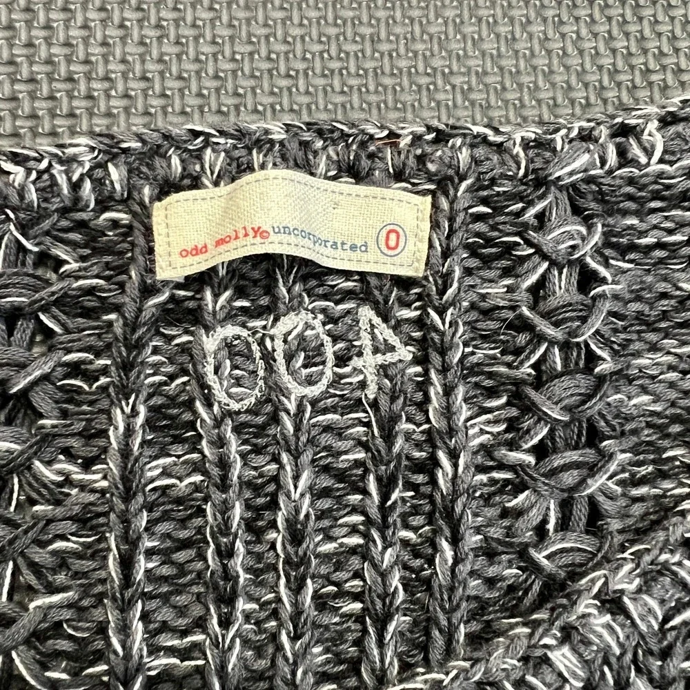 Odd Molly Black Open Knit Sweater‎ Sz O Boho Cottagecore Crochet Hem 100% Cotton